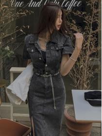Korean  Style  temperament slim slit sexy fashion net  dress
