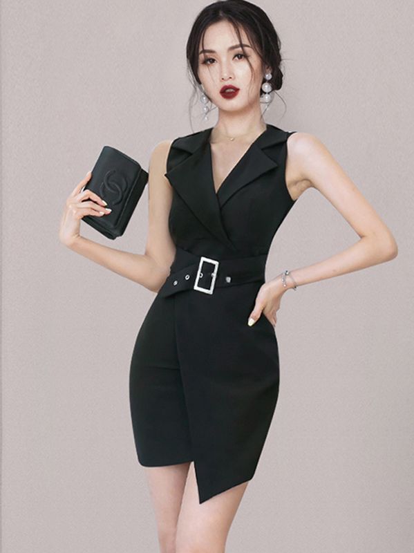 New Style Pure Color Show Waist Dress