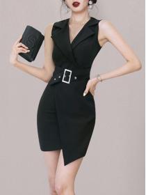New Style Pure Color Show Waist Dress 