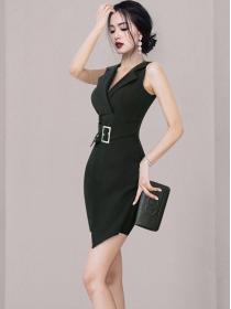 New Style Pure Color Show Waist Dress 