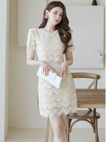 Korean Style temperament self-cultivation   two-piece waist thin lace fashion dress