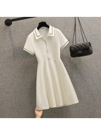 Summer dress plus size fashion casual Slim waist Polo-neck short-sleeved dress