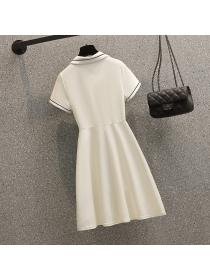 Summer dress plus size fashion casual Slim waist Polo-neck short-sleeved dress