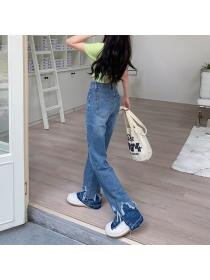 Fashion Washed high waist slim and loose wide leg Jeans