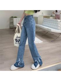 Fashion Washed high waist slim and loose wide leg Jeans
