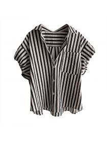 On sale Polo neck Stripe Summer fashion blouse
