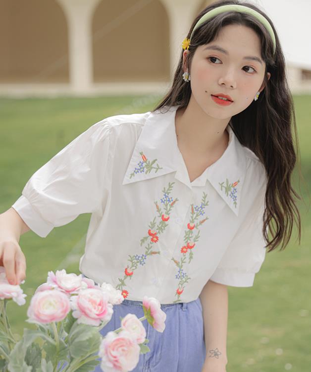 On Sale Printing Doll Collars Fashion Blouse