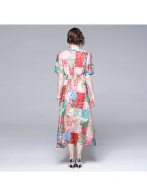 New arrival Polo neck Short-sleeved Print Dress for women