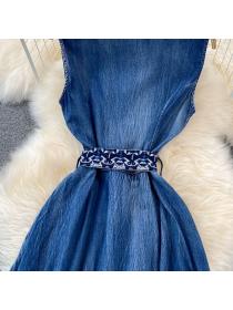 Fashion Denim dress V-neck Elegant style Long dress for women