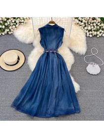 Fashion Denim dress V-neck Elegant style Long dress for women