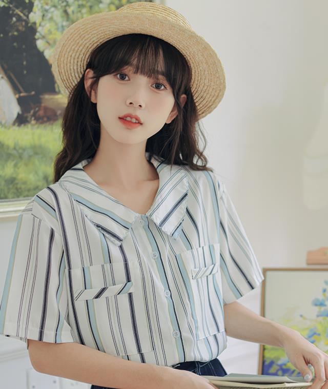New Style Stripe Doll Collars Blouse