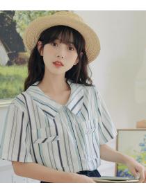 New Style Stripe Doll Collars Blouse