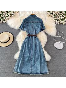 Summer Korean style Long Denim Dress for women