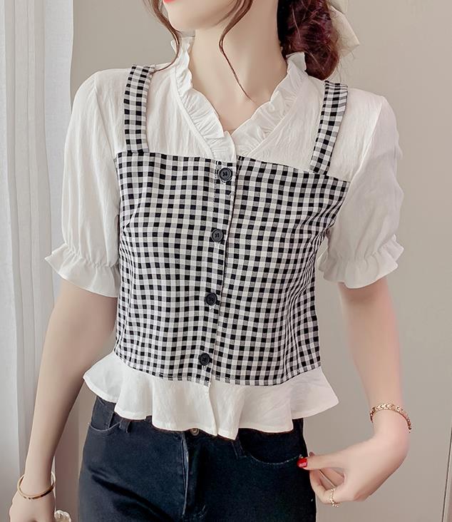 On Sale Grid Prinnting Fashion Blouse
