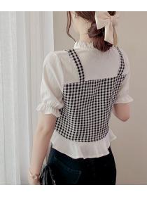 On Sale Grid Prinnting Fashion Blouse 