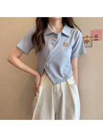 On sale Korean fashion Embroidery Slim Matching T-shirt 