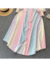 Fashion style Striped Slim-fit Polo neck Shirt dress 