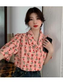 Discount Floral Printing Show Waist Top 