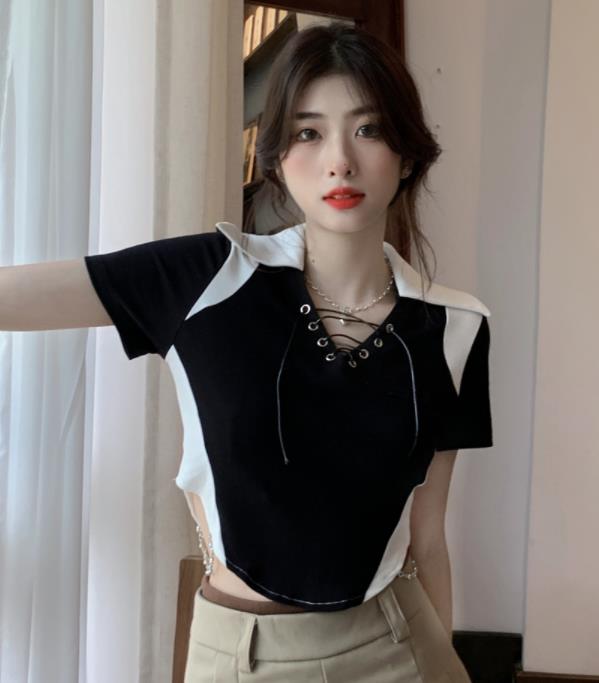 Korean Style Color Matching Doll Collars Top