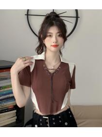 Korean Style Color Matching Doll Collars Top 