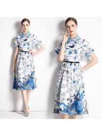Fashion style Summer Elegant Polo neck Short-sleeved dress