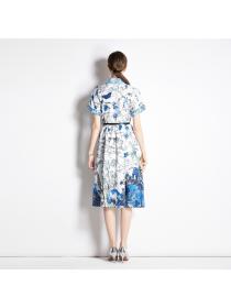 Fashion style Summer Elegant Polo neck Short-sleeved dress 