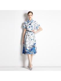 Fashion style Summer Elegant Polo neck Short-sleeved dress 