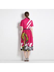 Fashion style Swing Dress Short Sleeve Print Temperament A-line Long dress
