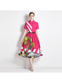 Fashion style Swing Dress Short Sleeve Print Temperament A-line Long dress
