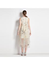 Summer new embroidered vest dress slim Sleeveless long dress