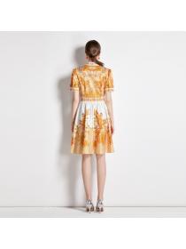Elegant style V-neck printed dress women's new high-end dress