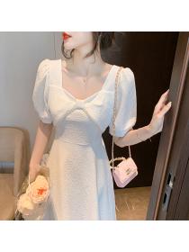 Summer White square neck mid-length dress