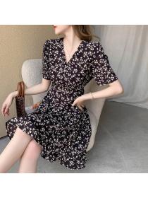 Summer short-sleeved temperament chiffon floral dress