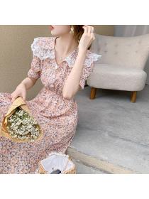 Korean fashion short-sleeved floral dress summer slim-waist temperament dress