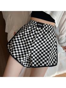 Summer new loose matching sports shorts high waist plaid casual checkerboard shorts