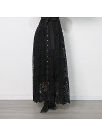 Hot sale New Hollow Embroidered Stand Collar Long Sleeve Lace-Up Dress
