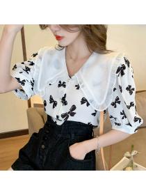 Summer new loose and thin bubble short-sleeved top floral shirt