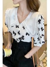 Summer new loose and thin bubble short-sleeved top floral shirt 