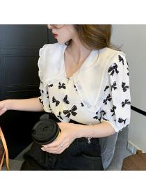 Summer new loose and thin bubble short-sleeved top floral shirt 