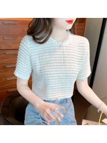 Summer new Korean style fashion round neck puff sleeves lace shirt