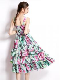 On Sale Floral Printing Show Waist Dress