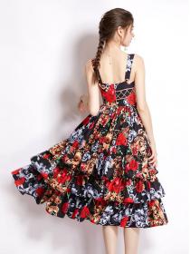 On Sale Floral Printing Show Waist Dress