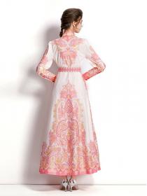 Stand Collars Floral Printing Maxi Dress
