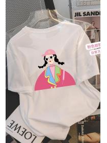【M-6XL】New style 100% cotton Women Loose Round neck Short sleeve Cartoon print T-shirt