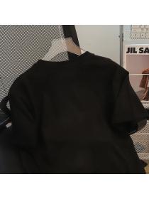 【M-6XL】New style 100% cotton Women Black Loose Round neck Short sleeve Letter T-shirt
