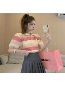 On Sale Stripe Color Matching T Shirt 