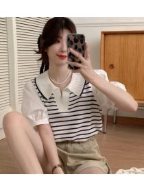 Korean Style Stripe Puff Sleeve Top 