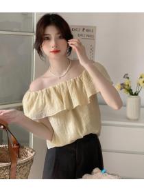 French ruffled off-the-shoulder neckline Top 