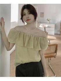 French ruffled off-the-shoulder neckline Top 