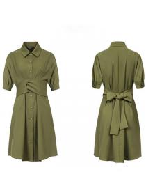 Retro Fashion Shirt Cross Waist Design Temperament Elegant Dress